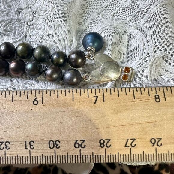 Vintage Venetian Peacock Pearls Bracelet VTG 925 Silver Clasp w/ 4 Genuine Topaz - Picture 5 of 10